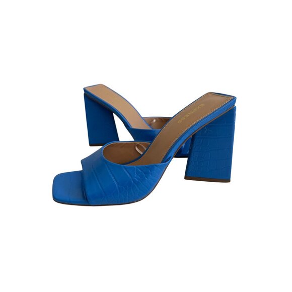 EXPRESS Snake Embossed Blue Periwinkle Block Heels Size 8 - Picture 2 of 10